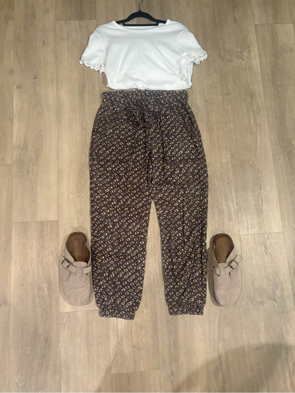 Anthropologie Brown Printed Elastic-Waist Jogger Pants